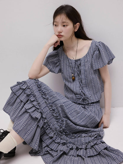 FUSSED_Blue_White_Vichy_Check_Tie_Flutter_Sleeve_Women&