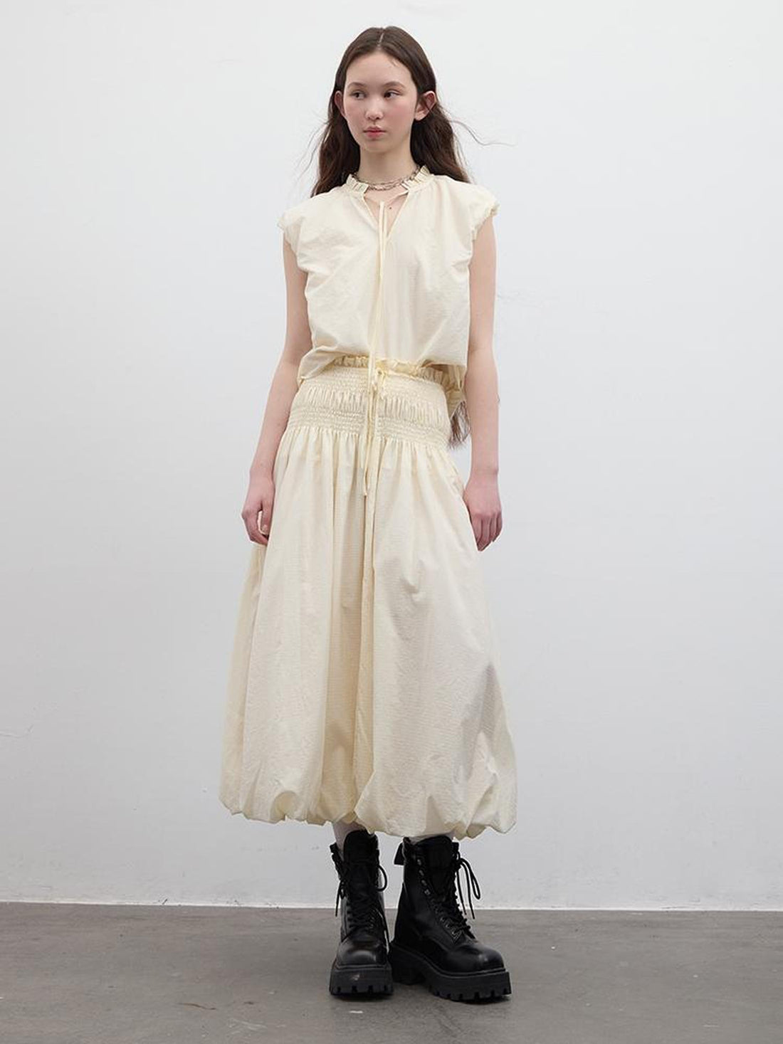 FUSSED Bubble Cream Waffle Textured Sun Protective Two Piece Set