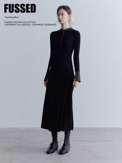 FUSSED Cable Knit Drawcord Shirt Collar Long Sleeve Women&