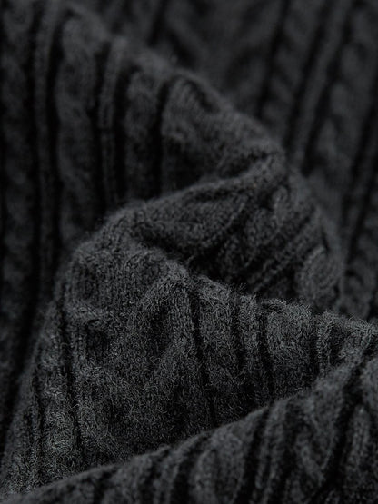 FUSSED Cable Knit Drawcord Shirt Collar Long Sleeve Women&