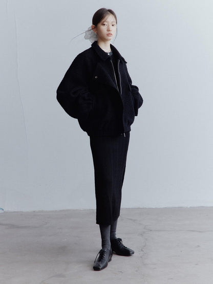 FUSSED Cable Knit Drawcord Shirt Collar Long Sleeve Women&
