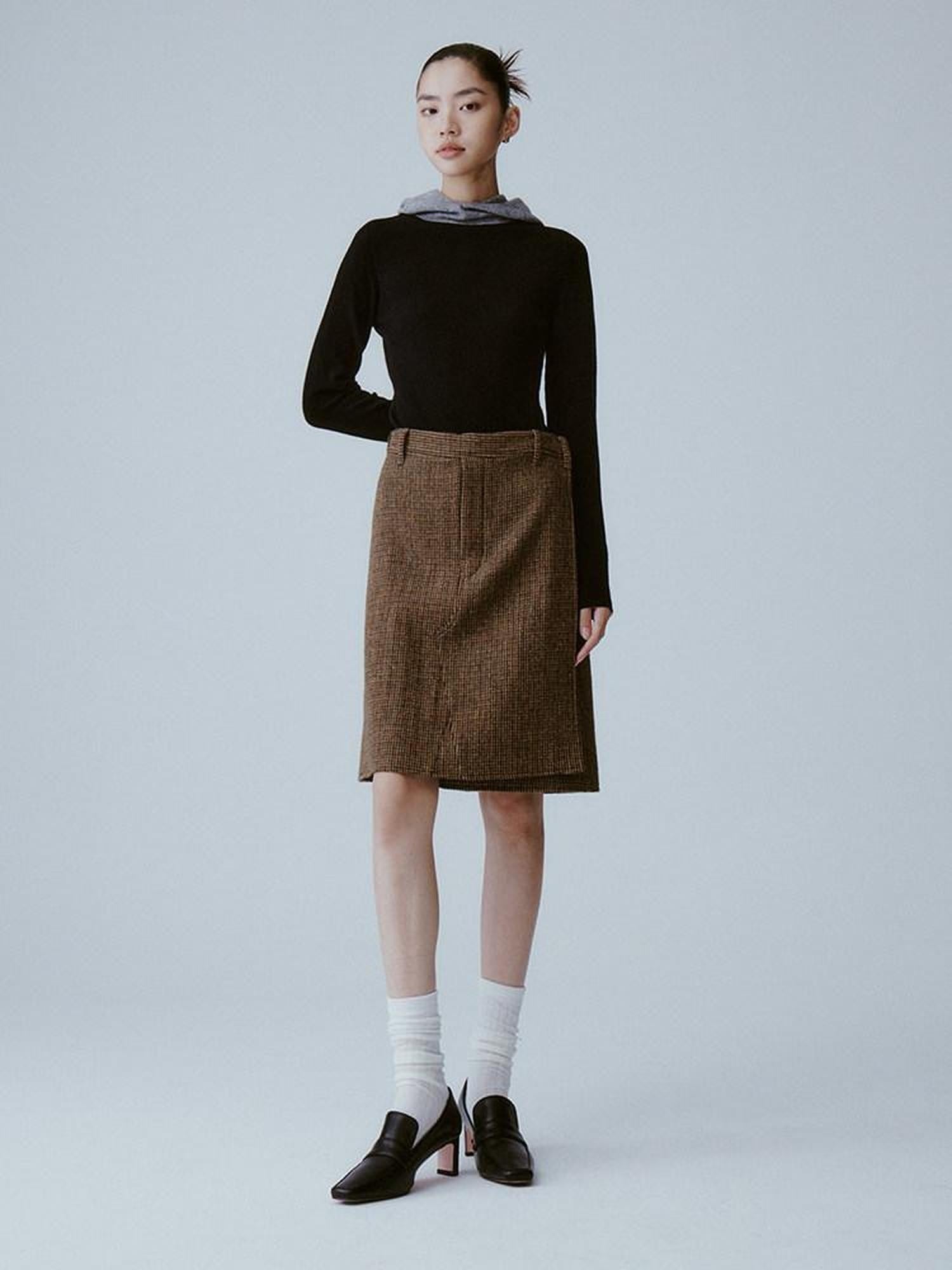 FUSSED Caramel Brown Double Layer A Line Mid Waist Women&