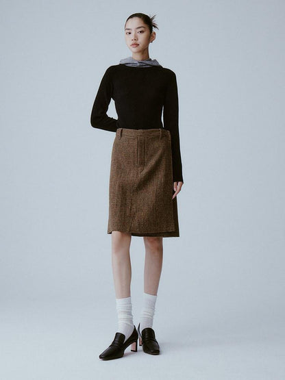 FUSSED Caramel Brown Double Layer A Line Mid Waist Women&