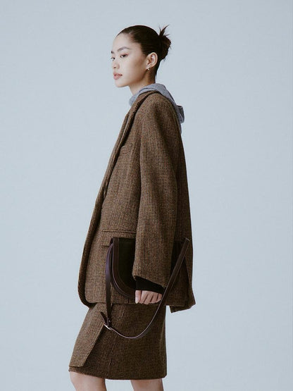FUSSED Caramel Brown Double Layer A Line Mid Waist Women&