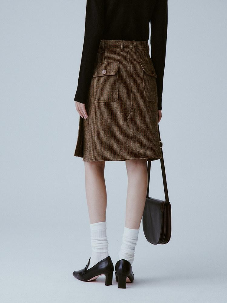 FUSSED Caramel Brown Double Layer A Line Mid Waist Women&