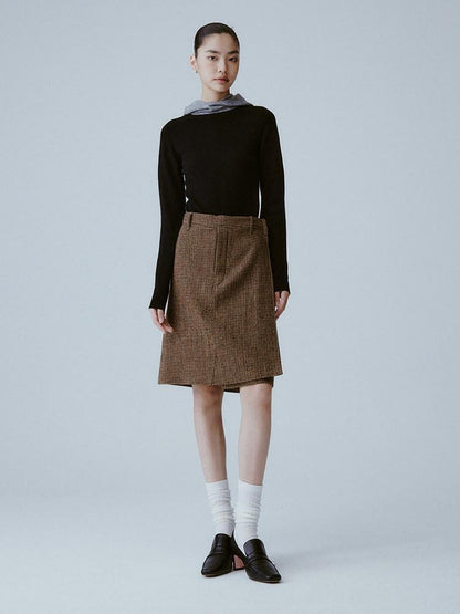 FUSSED Caramel Brown Double Layer A Line Mid Waist Women&