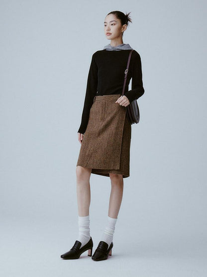 FUSSED Caramel Brown Double Layer A Line Mid Waist Women&