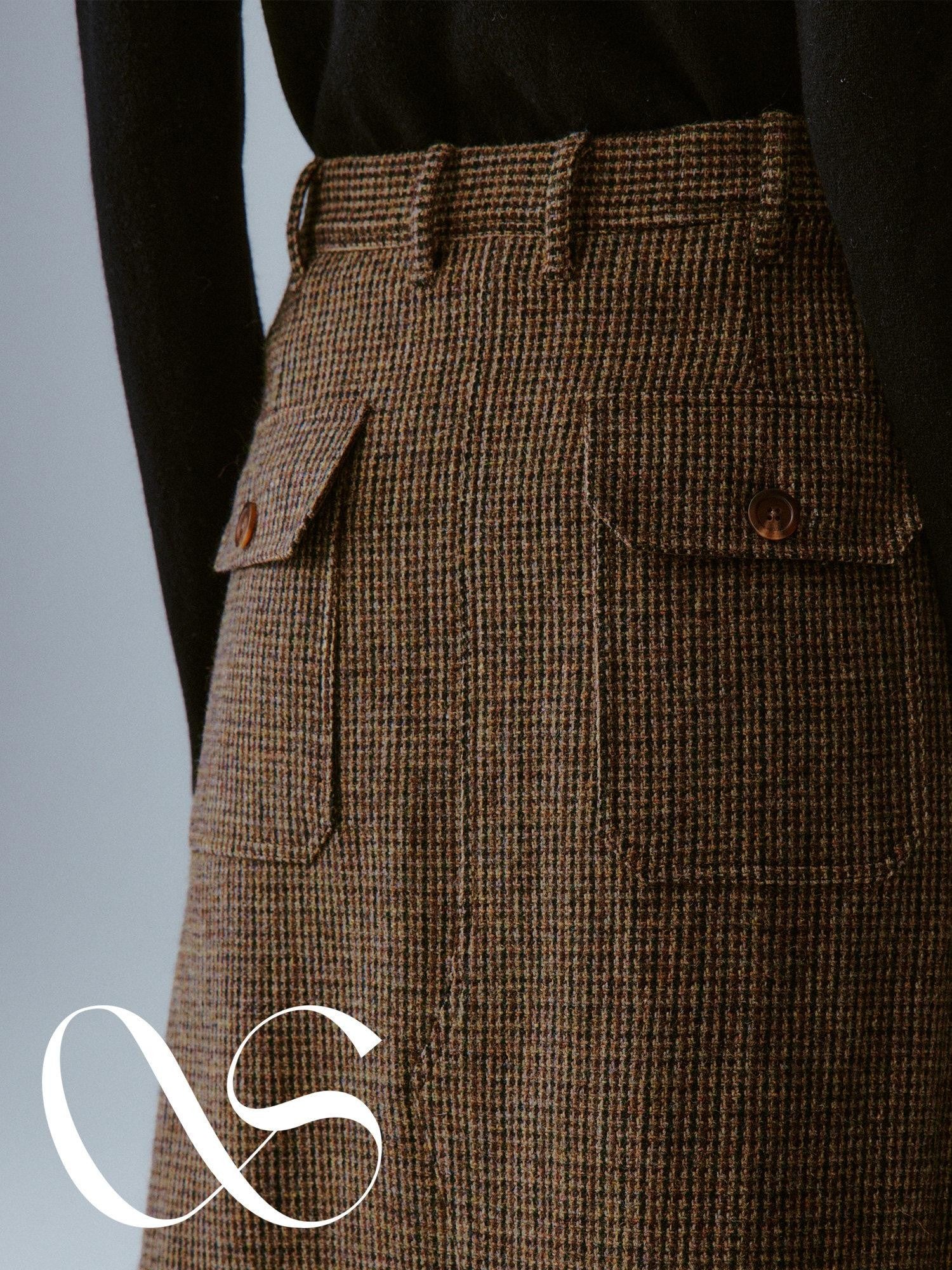 FUSSED Caramel Brown Double Layer A Line Mid Waist Women&