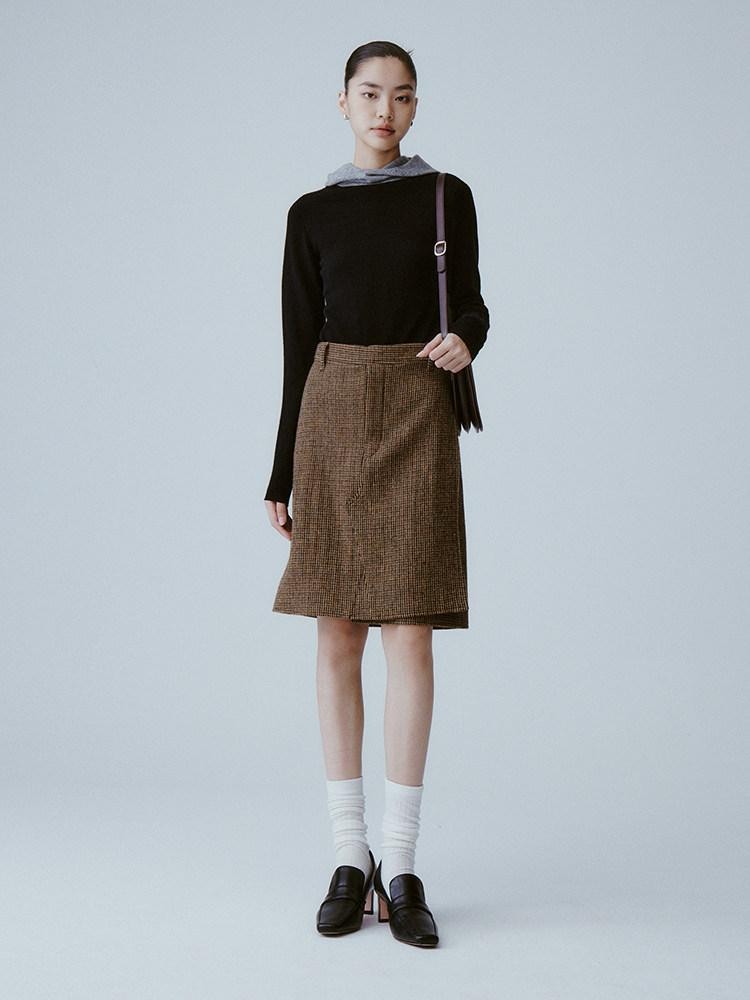 FUSSED Caramel Brown Double Layer A Line Mid Waist Women&