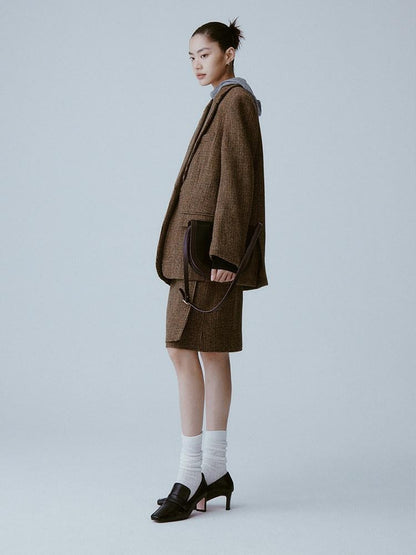 FUSSED Caramel Brown Double Layer A Line Mid Waist Women&