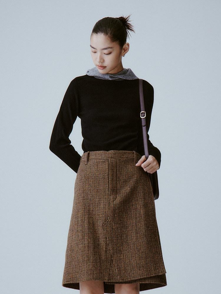 FUSSED Caramel Brown Double Layer A Line Mid Waist Women&