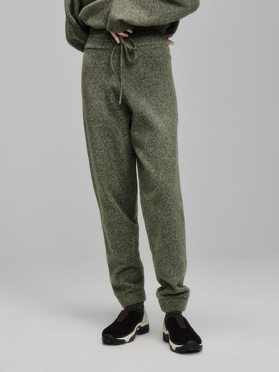 FUSSED Cashmere Blend Ribbed Trousers Misty Green
