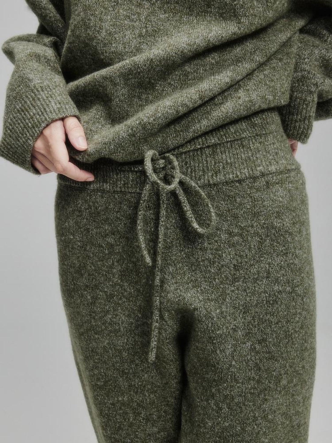 FUSSED Cashmere Blend Ribbed Trousers Misty Green