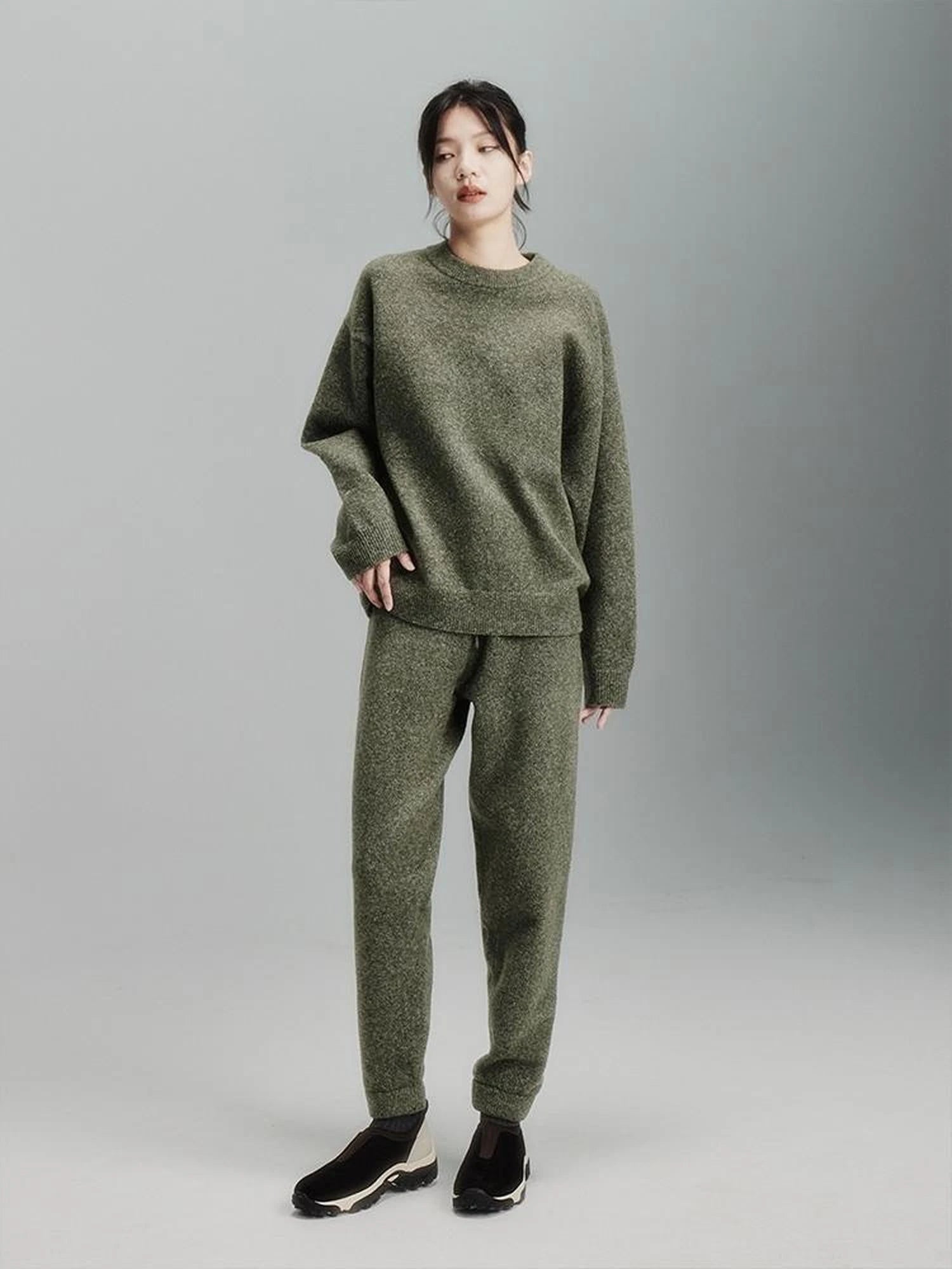 Cashmere Blend Ribbed Trousers Misty Green