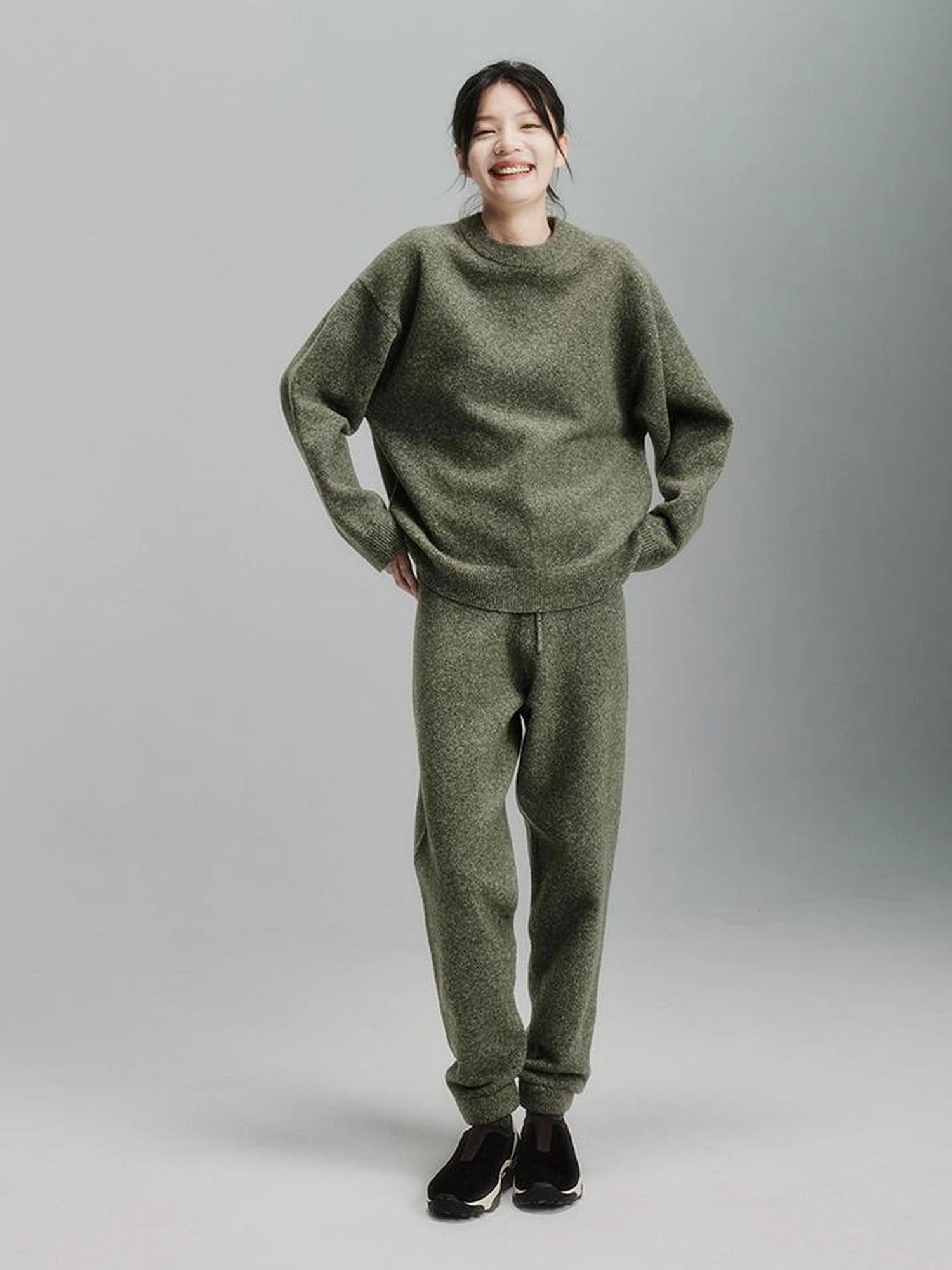 Cashmere Blend Ribbed Trousers Misty Green