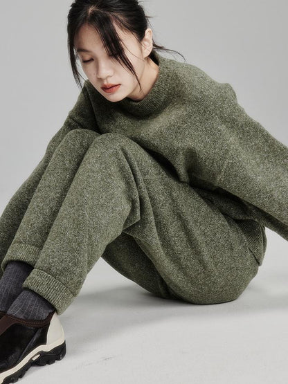 FUSSED Cashmere Blend Ribbed Trousers Misty Green