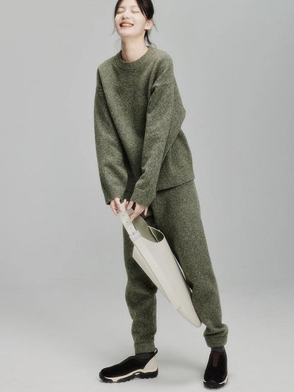 Cashmere Blend Ribbed Trousers Misty Green