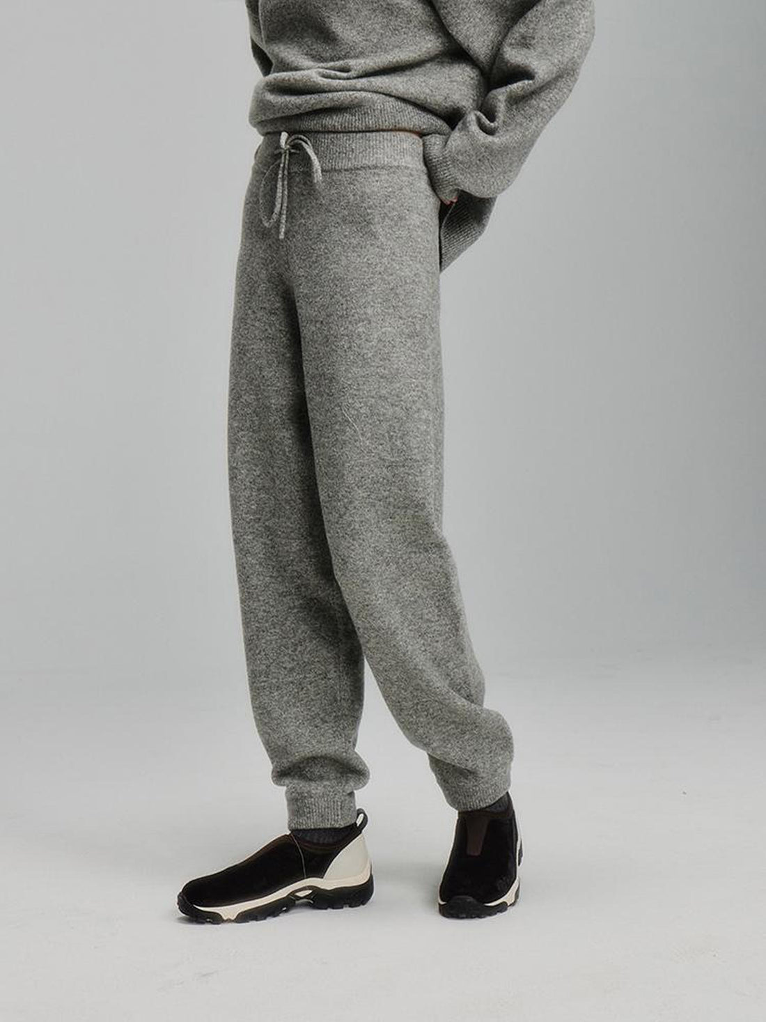 FUSSED Cashmere Merino Wool Rock Gray Green Double Knit Trousers