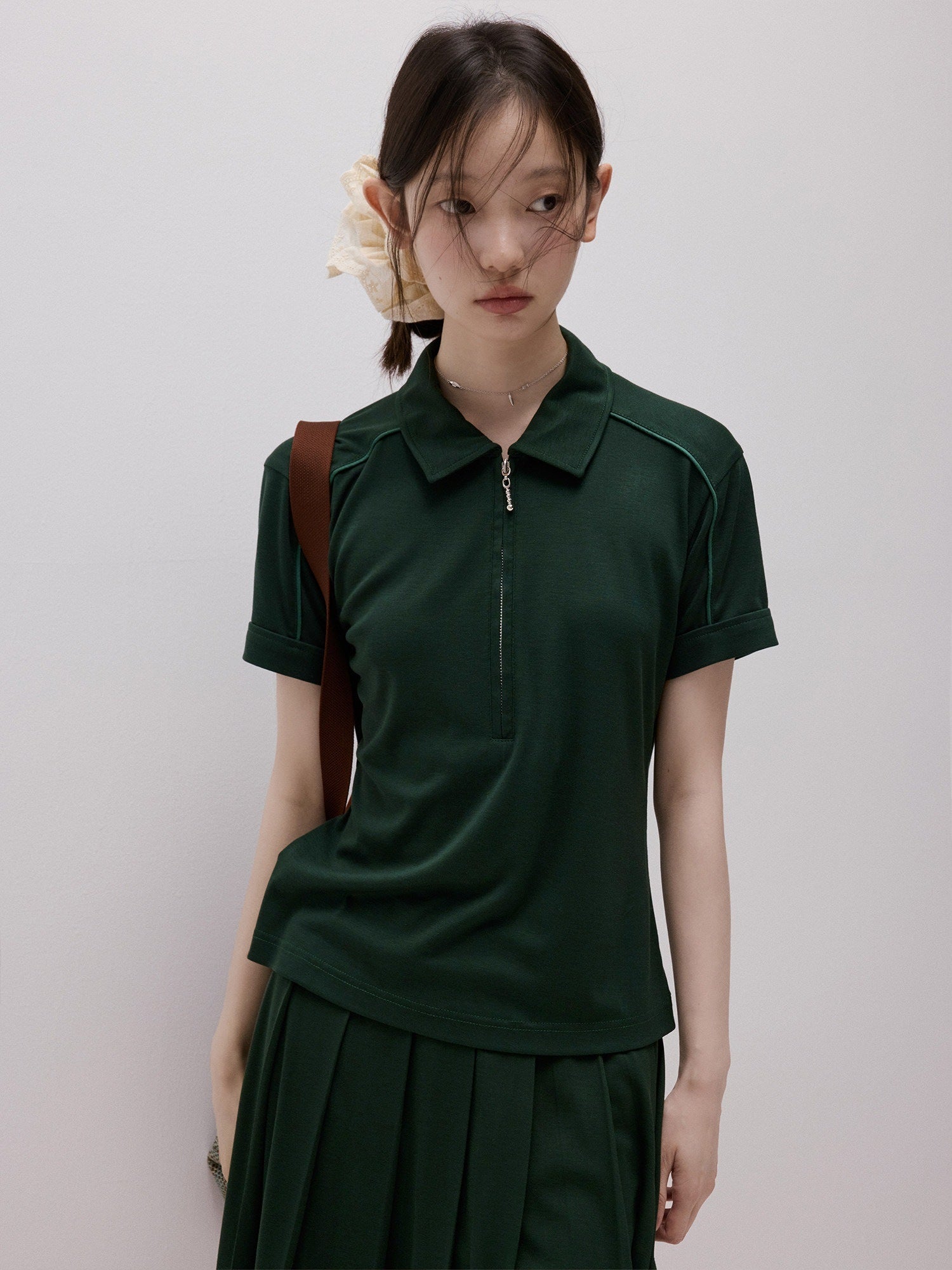 FUSSED_Cedar_Green_Boxy_Layered_Academy_Polo_Knit_Women&