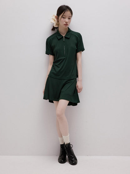 FUSSED Cedar Green Boxy Layered Academy Polo Knit Women&