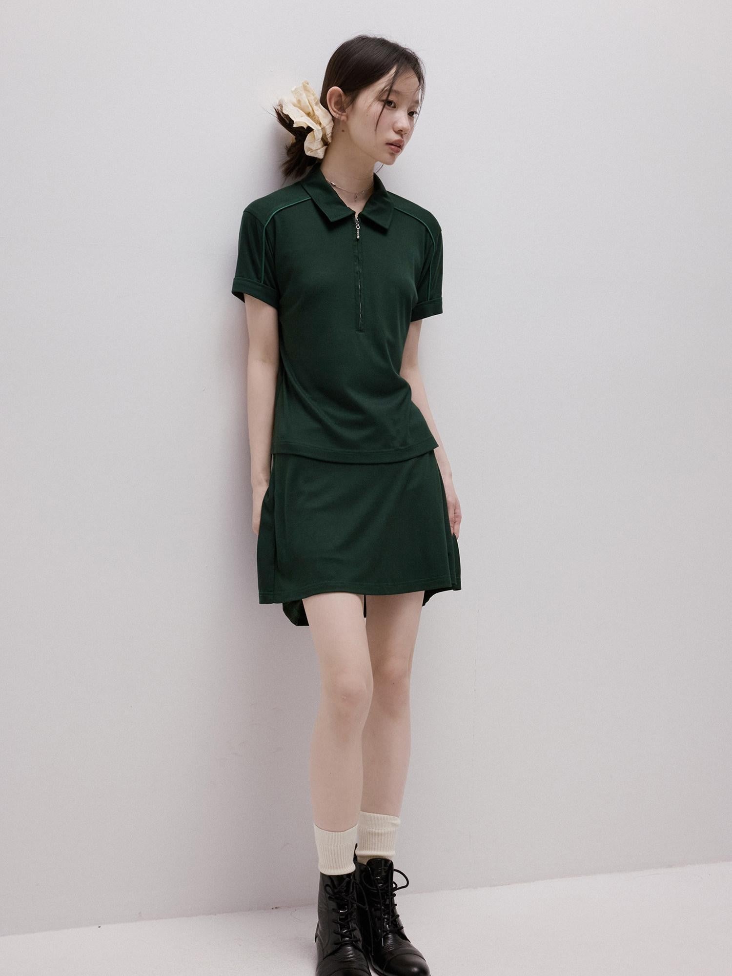 FUSSED Cedar Green Boxy Layered Academy Polo Knit Women&