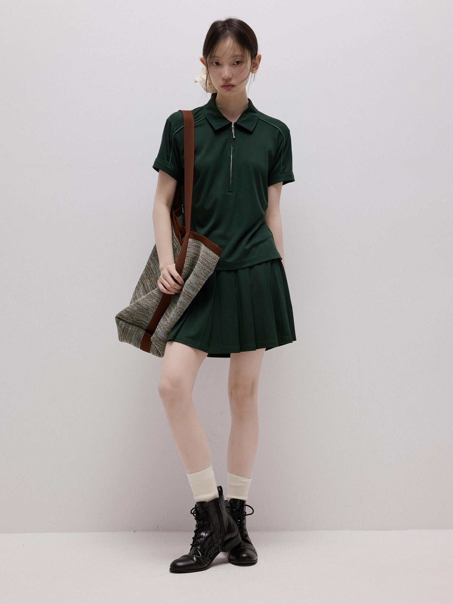FUSSED Cedar Green Boxy Layered Academy Polo Knit Women&