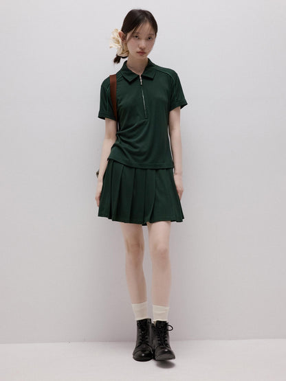 FUSSED Cedar Green Boxy Layered Academy Polo Knit Women&