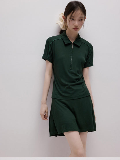 FUSSED Cedar Green Boxy Layered Academy Polo Knit Women&
