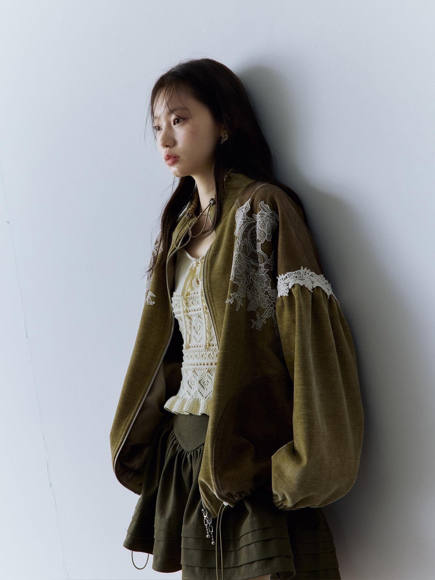 FUSSED Cedar Green Patchwork Floral Mixed Fabric Women&