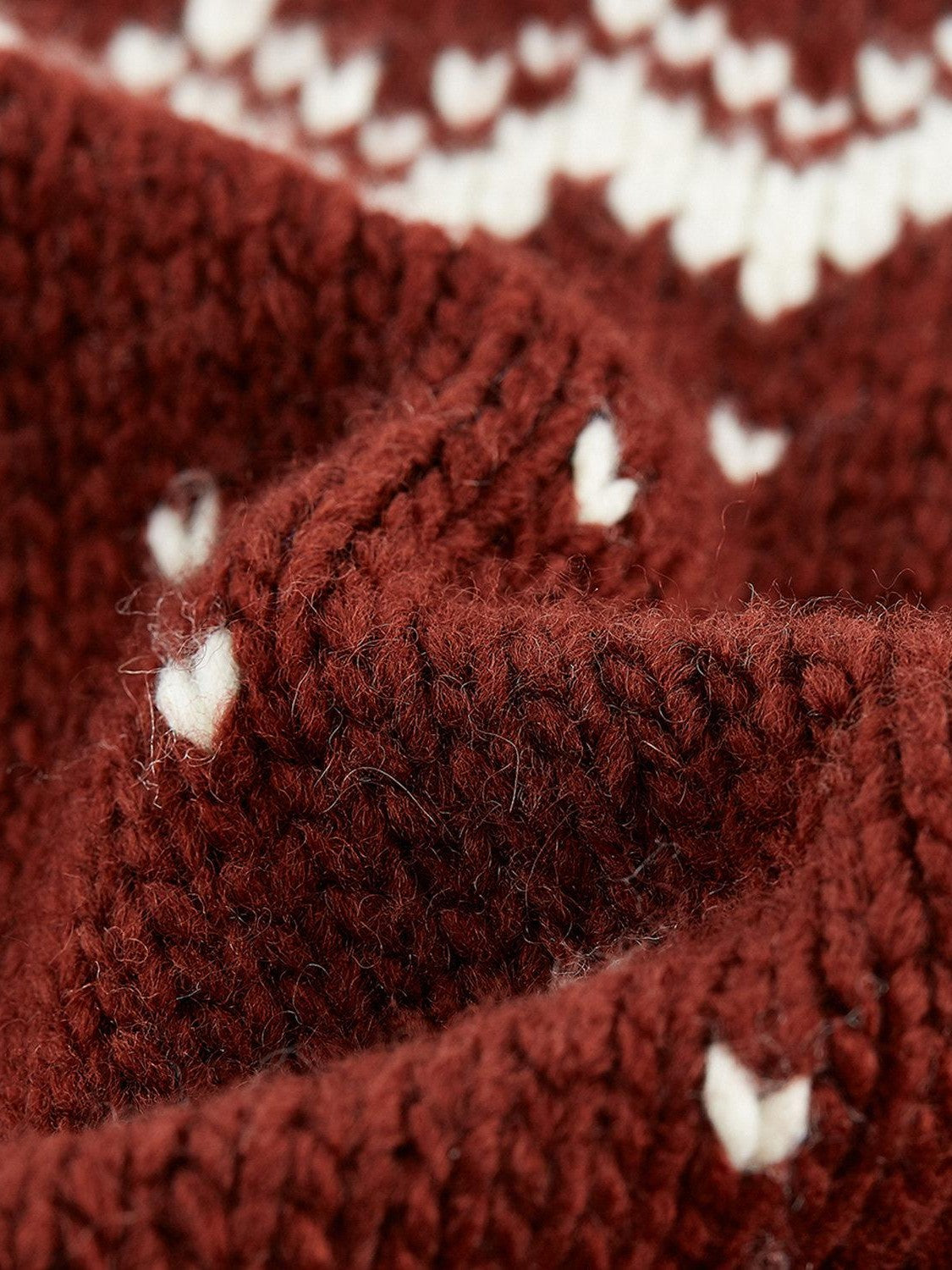 FUSSED Cherry Red Fair Isle Elf Motif Three Needle Women&