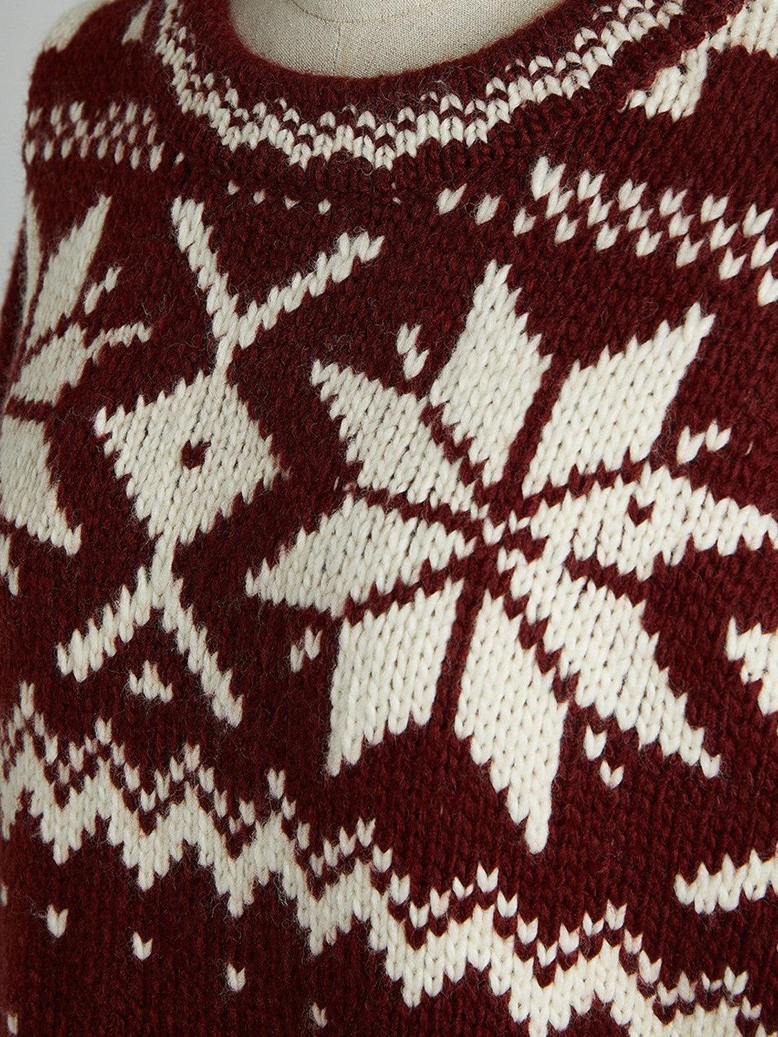 FUSSED Cherry Red Fair Isle Elf Motif Three Needle Women&