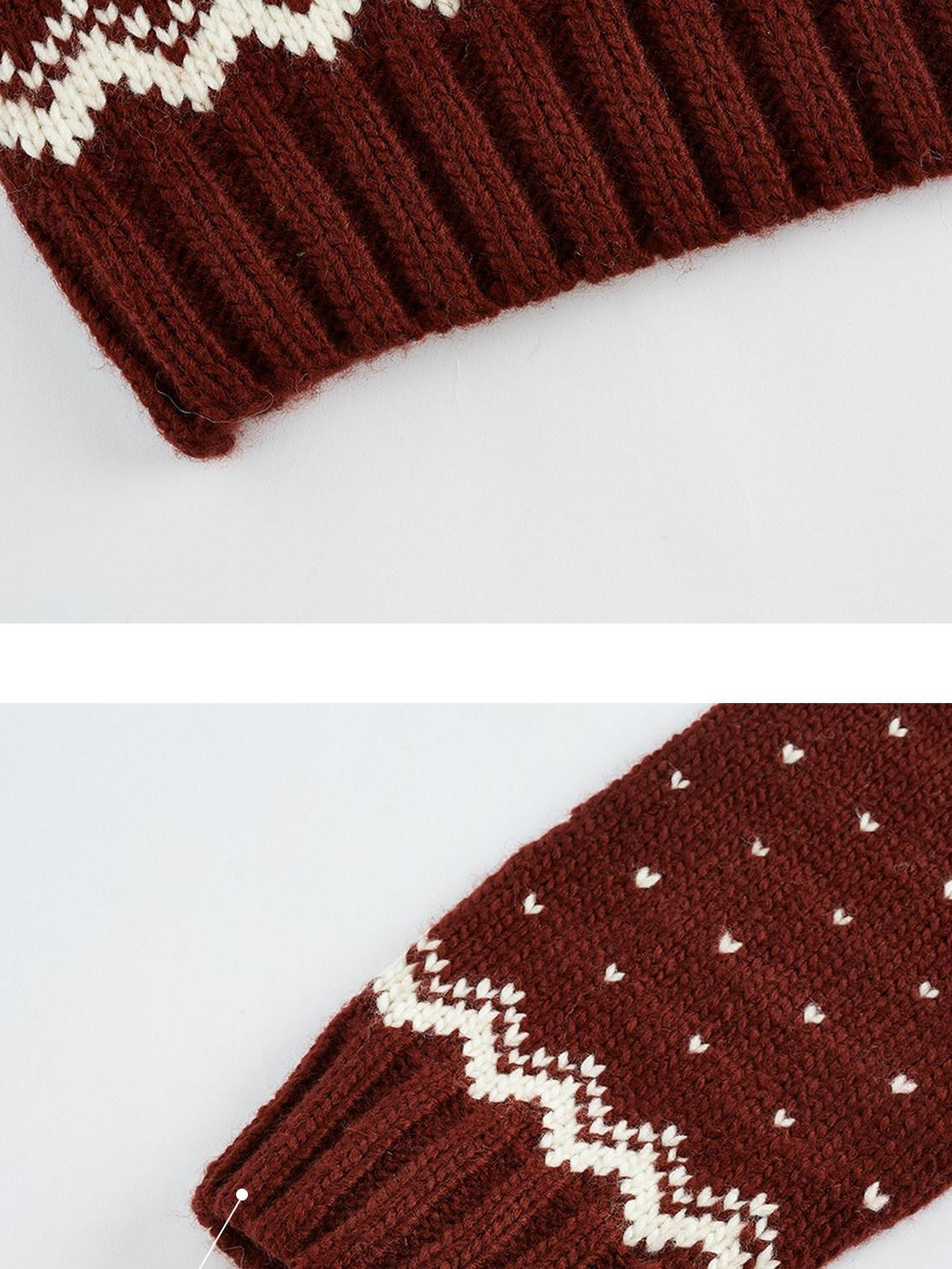 FUSSED Cherry Red Fair Isle Elf Motif Three Needle Women&