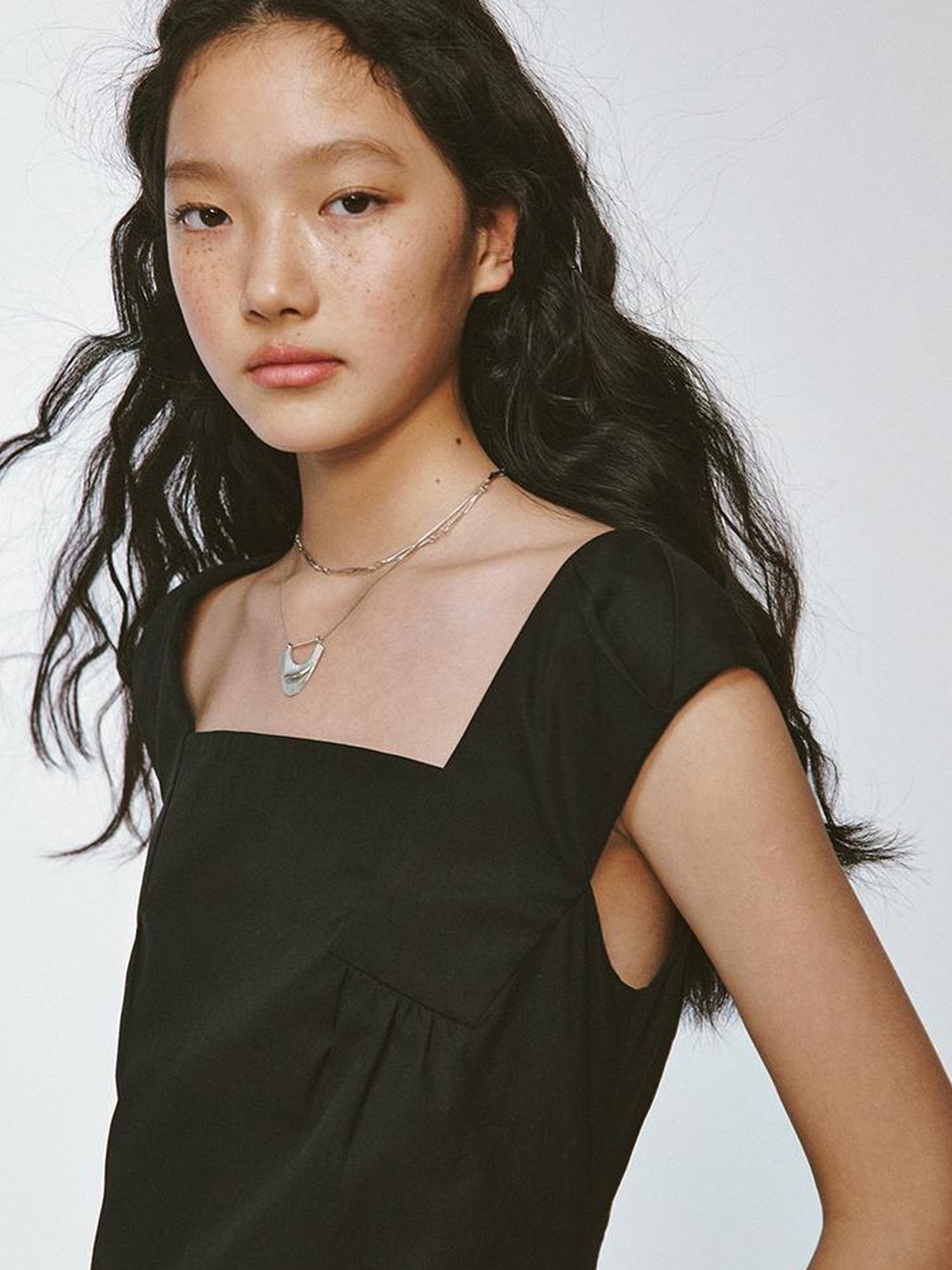 FUSSED Chillax Black Stone Textured Mini A Line V Neck Dress