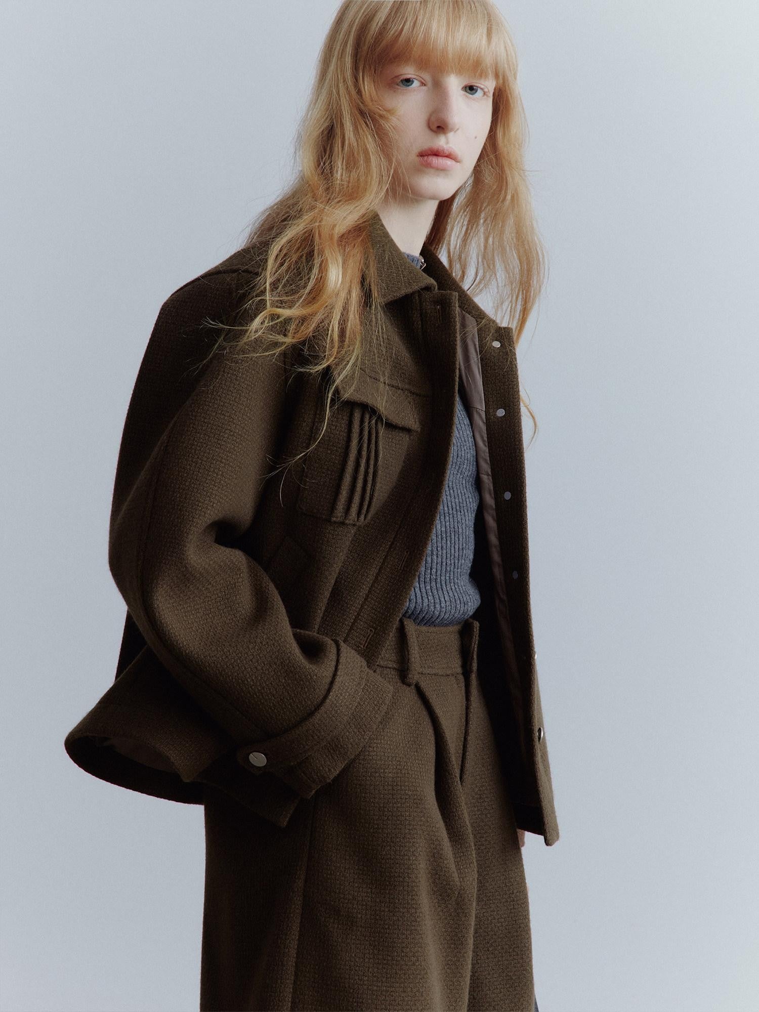 FUSSED Chocolate Brown Looped Wool Utility Women&