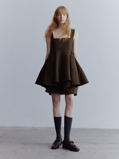 FUSSED Chocolate Brown Relaxed Wool Blend High Waisted Shorts