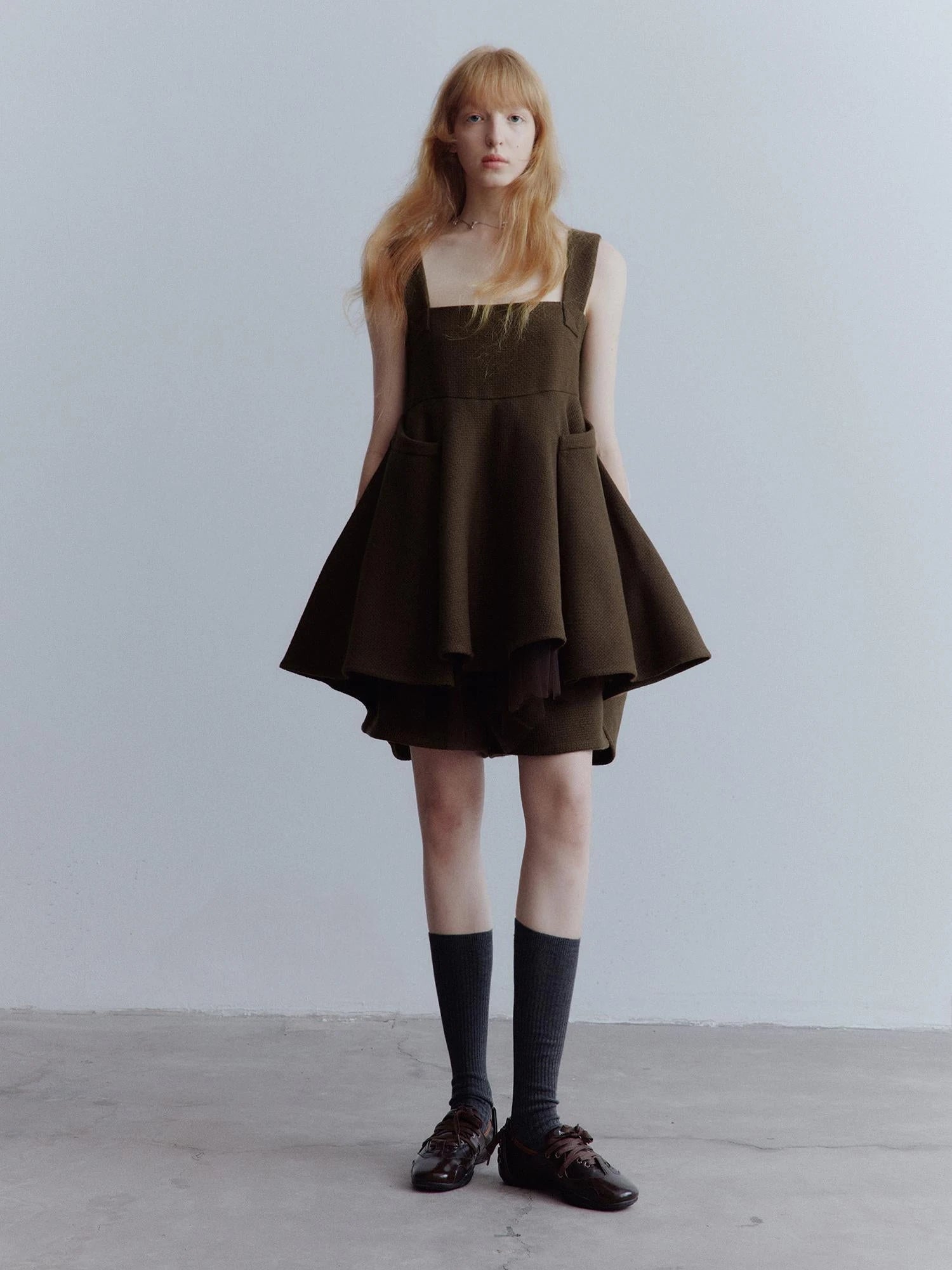 Chocolate Brown Relaxed Wool Blend High Waisted Shorts