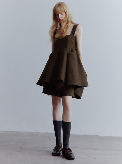 FUSSED Chocolate Brown Relaxed Wool Blend High Waisted Shorts