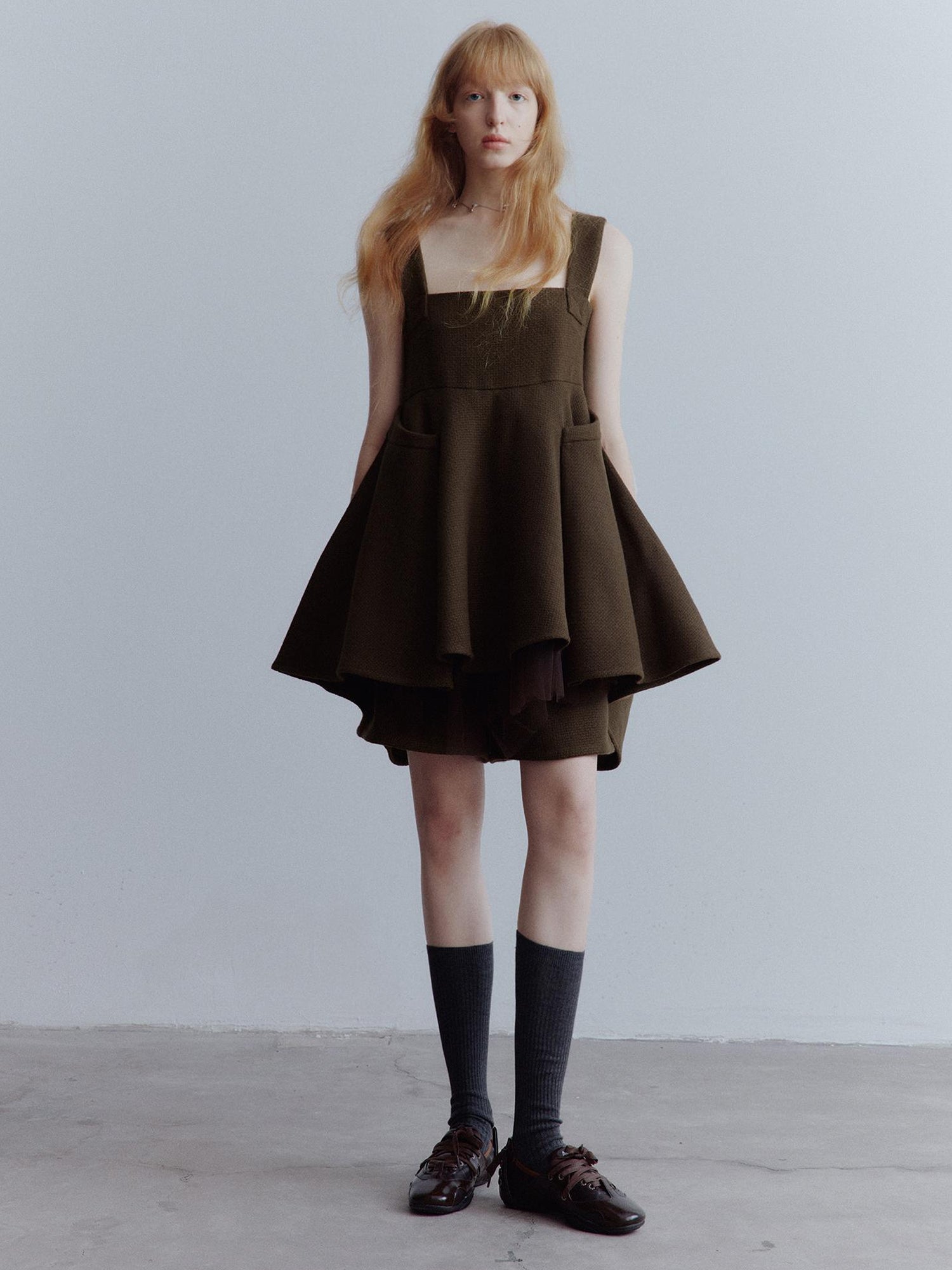 FUSSED Chocolate Brown Relaxed Wool Blend High Waisted Shorts