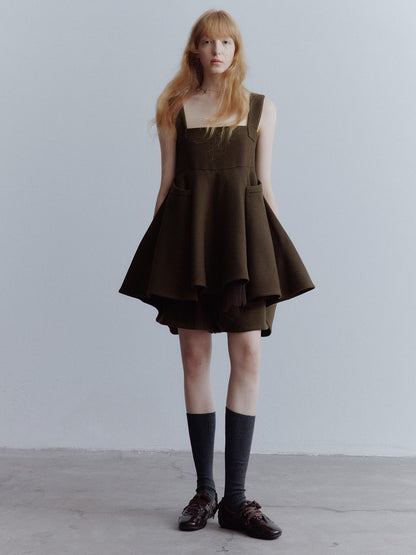 FUSSED Chocolate Brown Relaxed Wool Blend High Waisted Shorts