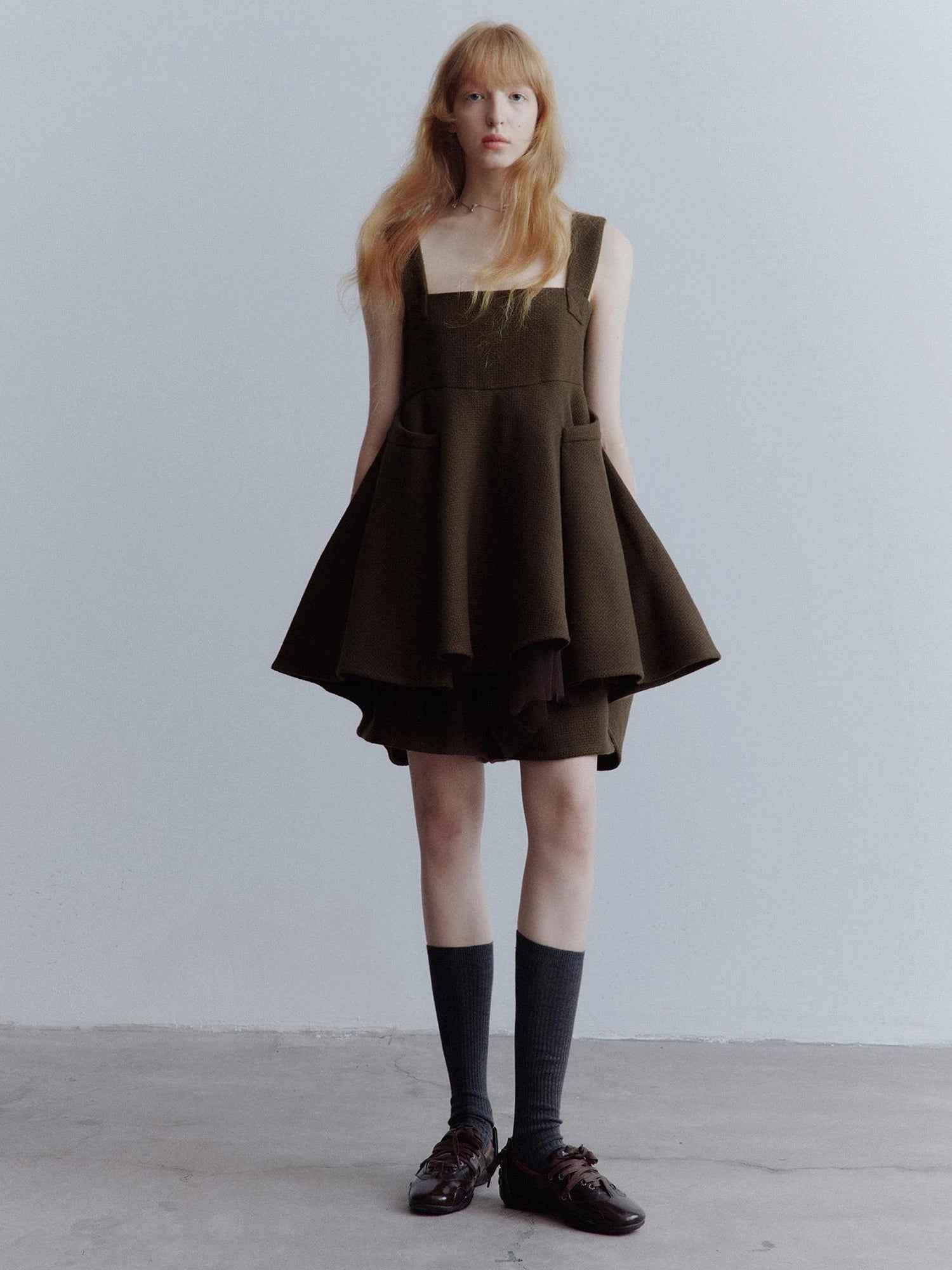 Chocolate Brown Relaxed Wool Blend High Waisted Shorts