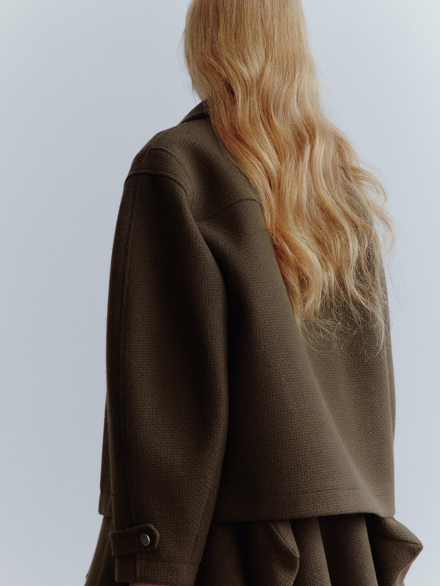FUSSED Chocolate Brown Wool Blend Workwear Jacket With Asymmetrical Pockets