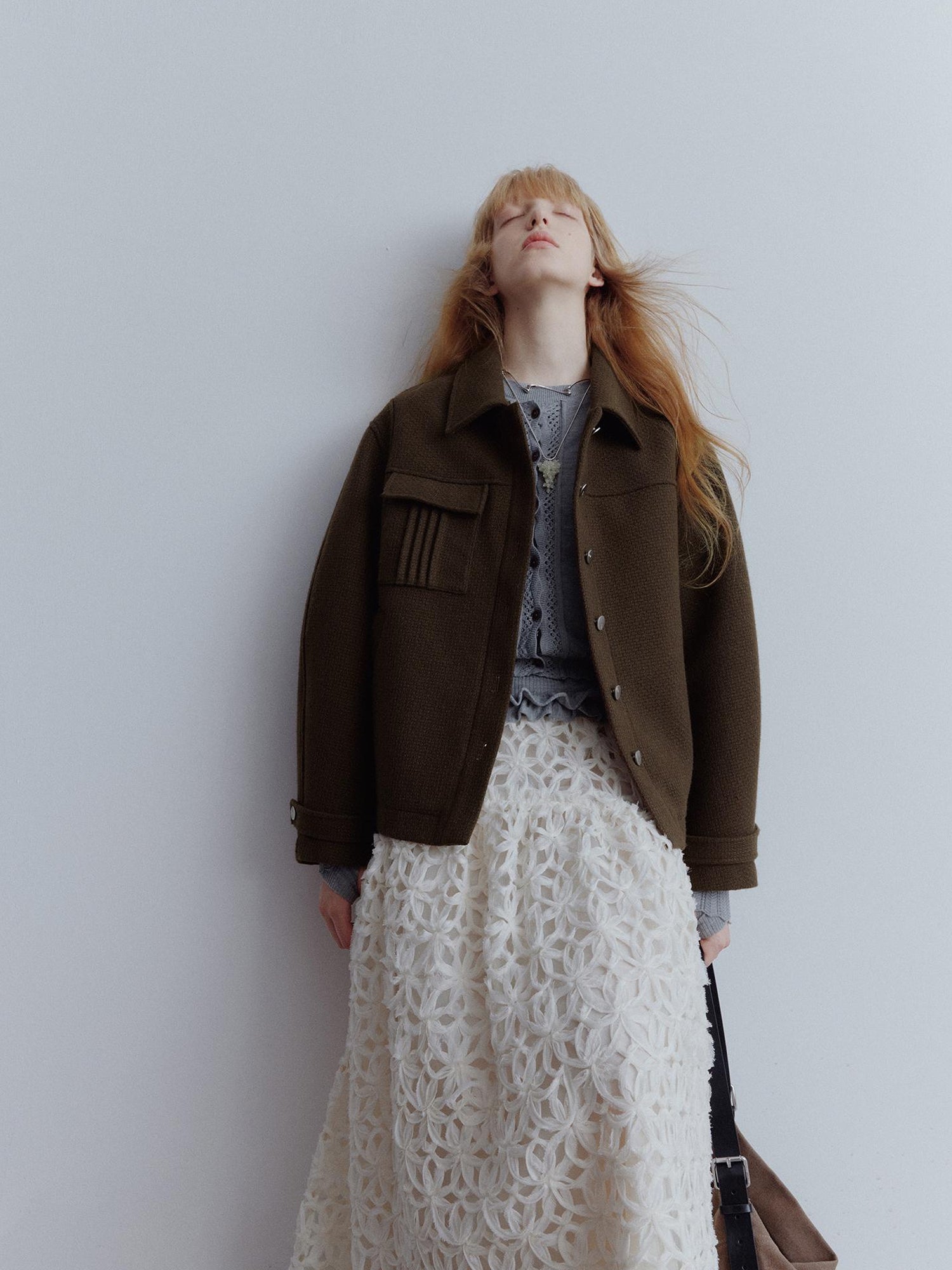 FUSSED Chocolate Brown Wool Blend Workwear Jacket With Asymmetrical Pockets