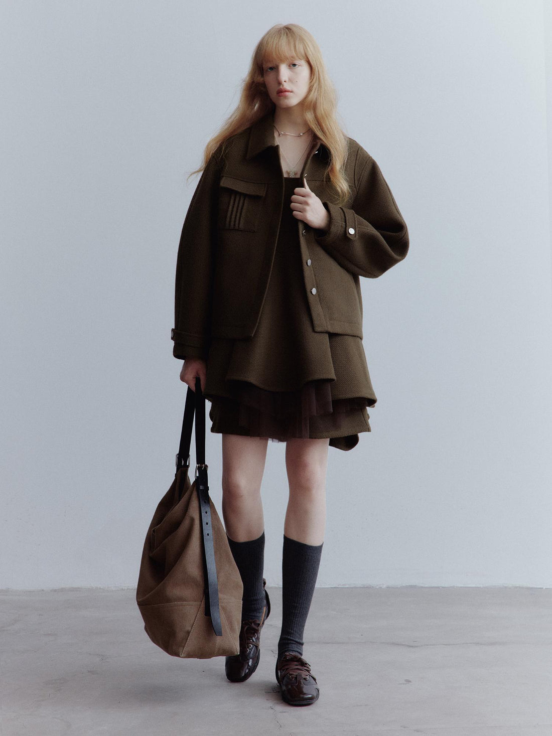 FUSSED Chocolate Brown Wool Blend Workwear Jacket With Asymmetrical Pockets