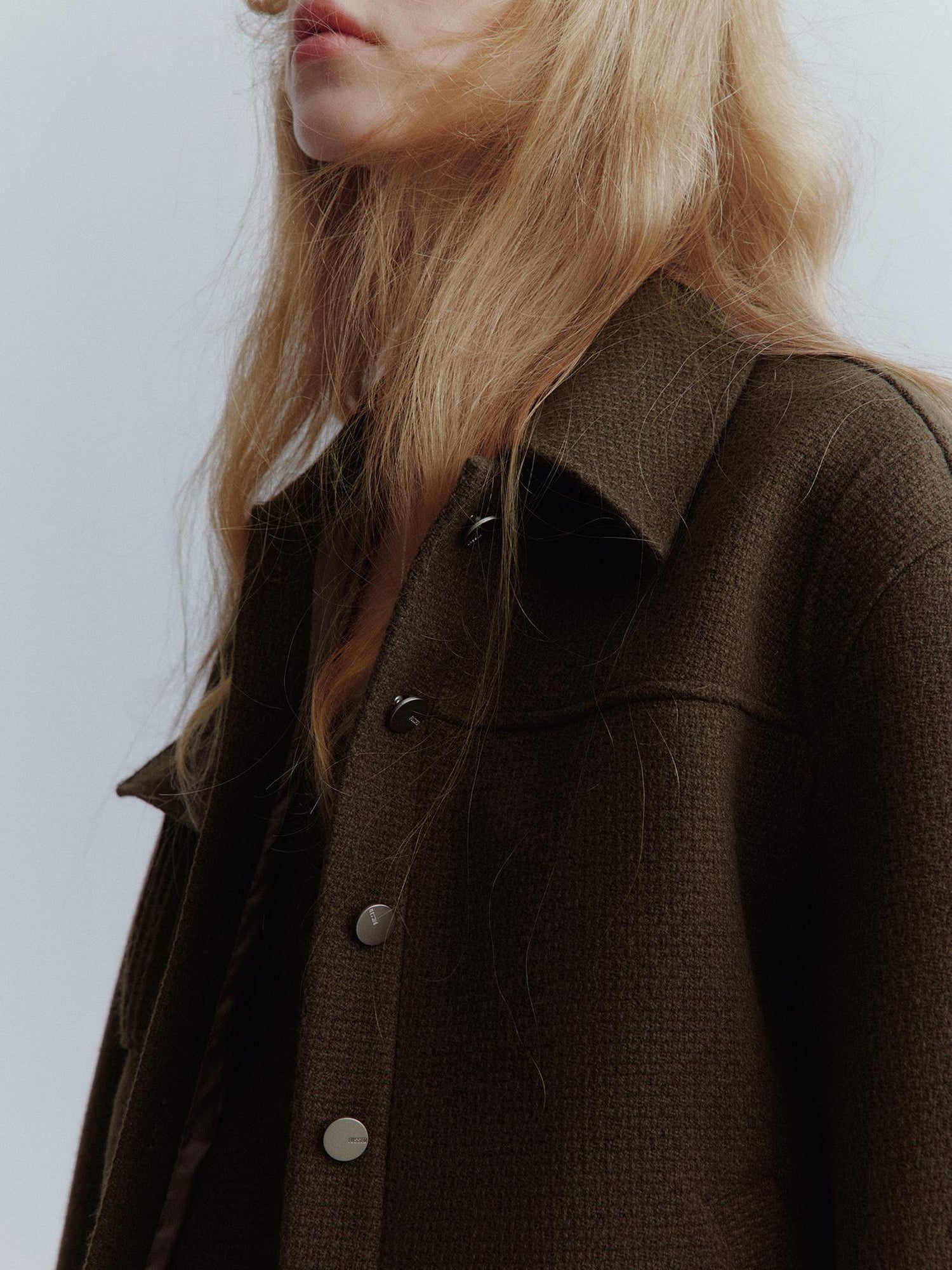 FUSSED Chocolate Brown Wool Blend Workwear Jacket With Asymmetrical Pockets