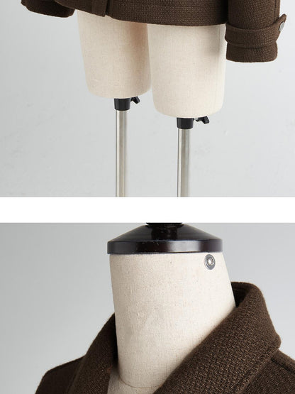 FUSSED Chocolate Brown Wool Blend Workwear Jacket With Asymmetrical Pockets