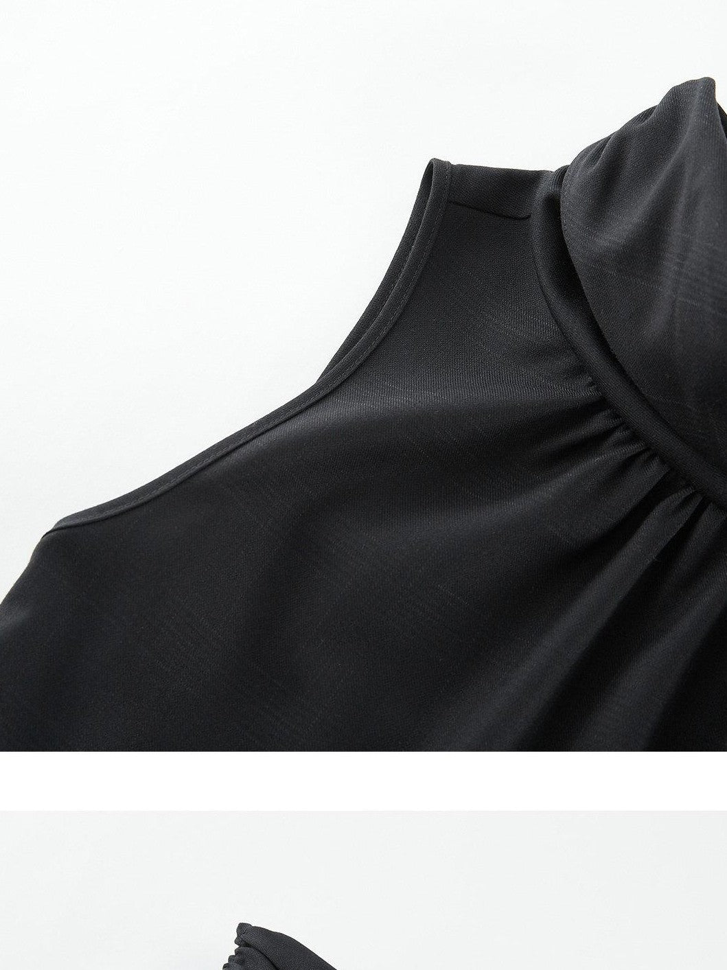 FUSSED Classic Black Layered Splice Double Pleat Tie Women&