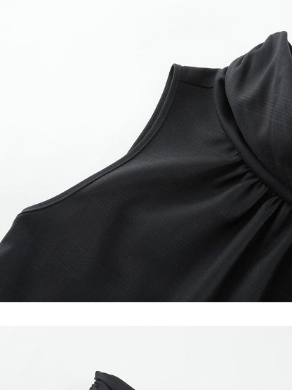 FUSSED Classic Black Layered Splice Double Pleat Tie Women&