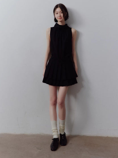FUSSED Classic Black Layered Splice Double Pleat Tie Women&