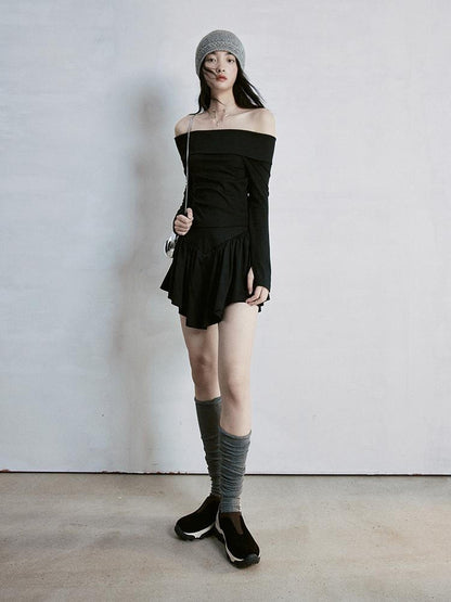 FUSSED Classic Black One Shoulder Ballet Inspired Separates Set