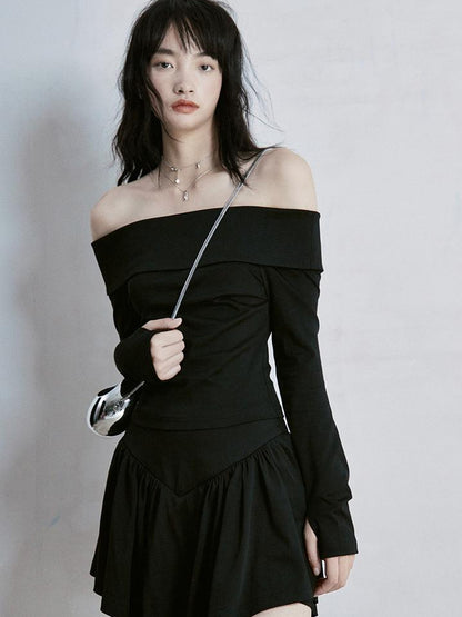 FUSSED Classic Black One Shoulder Ballet Inspired Separates Set